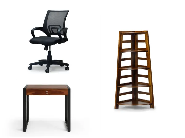 Crest Study Table With Ergonomic chair And Belle Bookshelf
